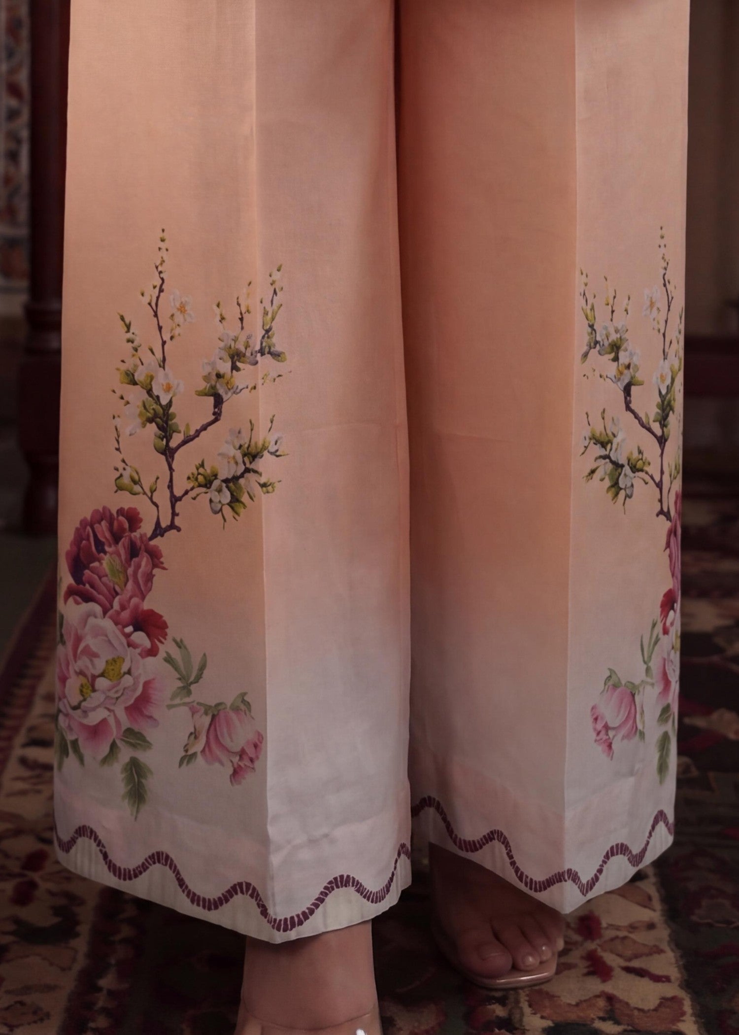 Daily Wear Peach Lawn Printed Suit Online in Dubai DXB UAE Abudhabi Meena Bazaar