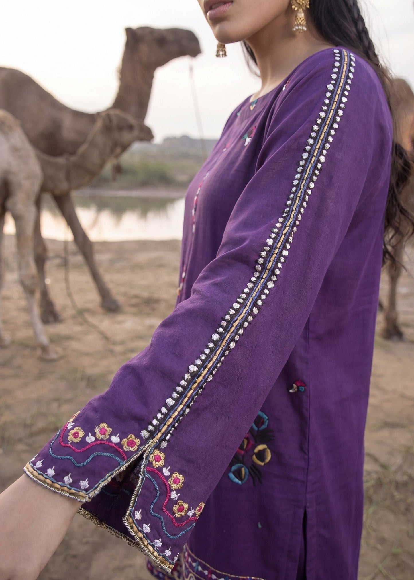 Daily Wear Purple Embroidered Lawn Kurta Set Online in Sri Lanka India Australia