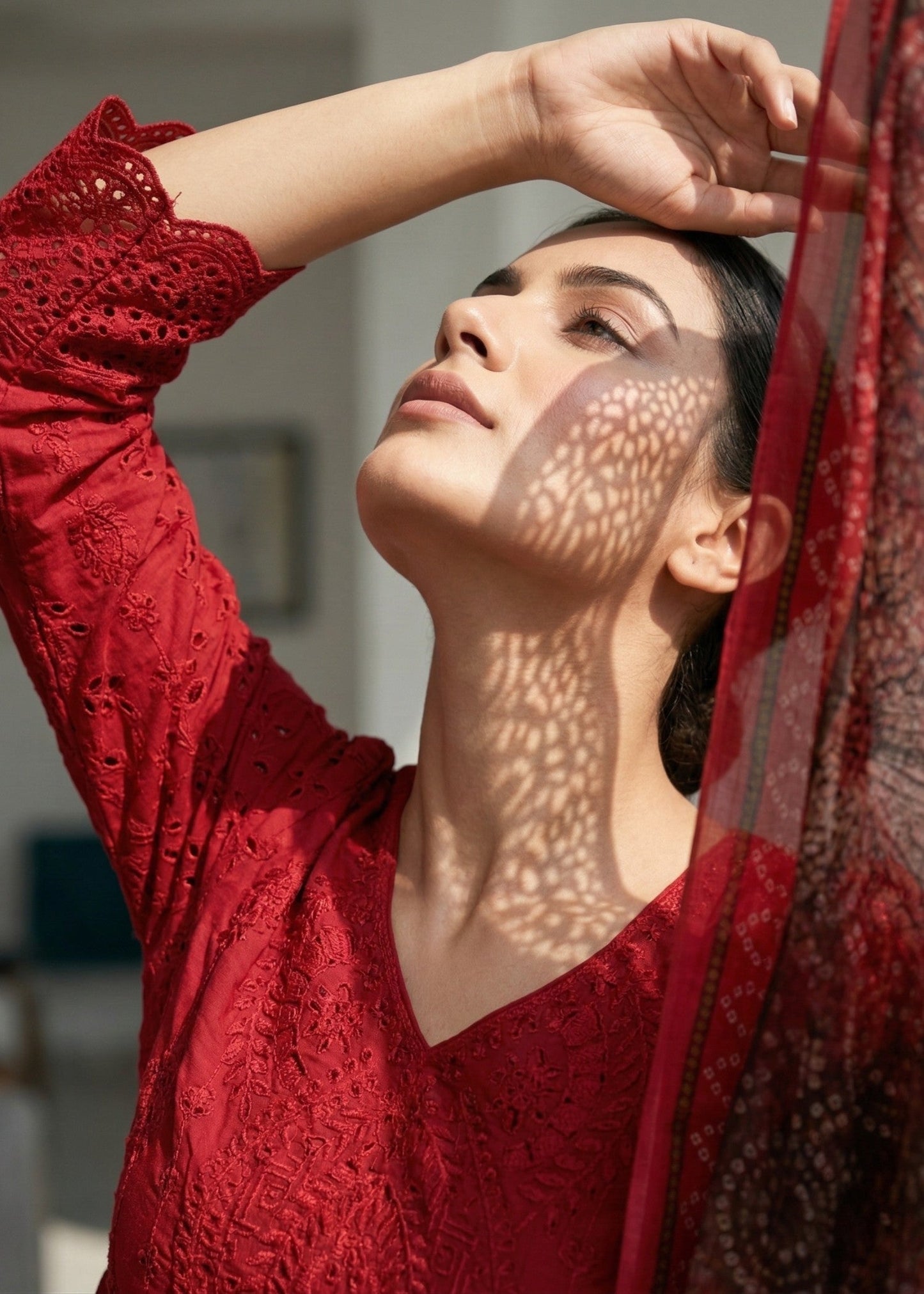 Daily Wear Red Cotton Embroidered Suit Online in Sri Lanka India Australia