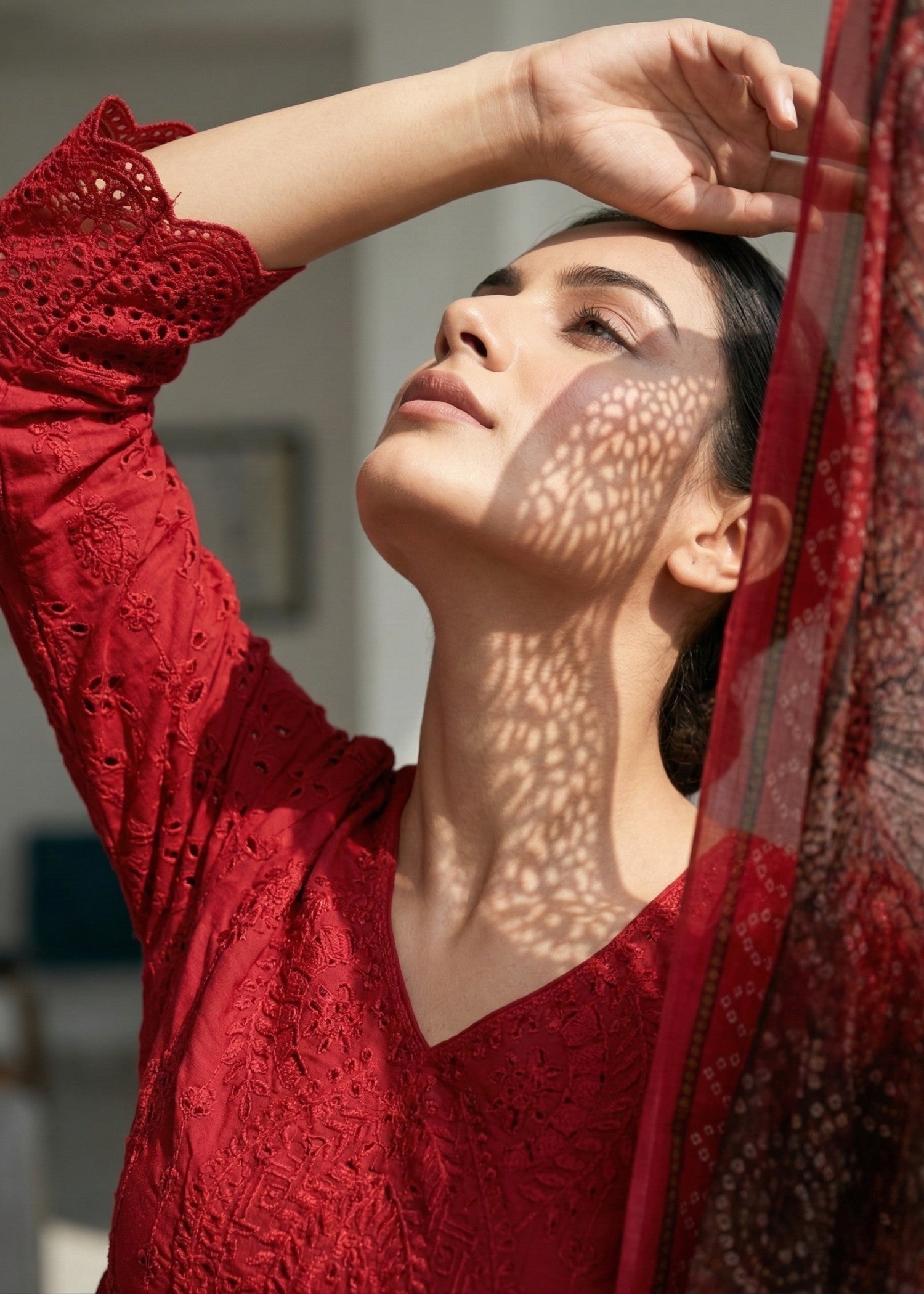 Daily Wear Red Cotton Embroidered Suit Online in Sri Lanka India Australia
