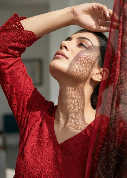 Daily Wear Red Cotton Embroidered Suit Online in Sri Lanka India Australia