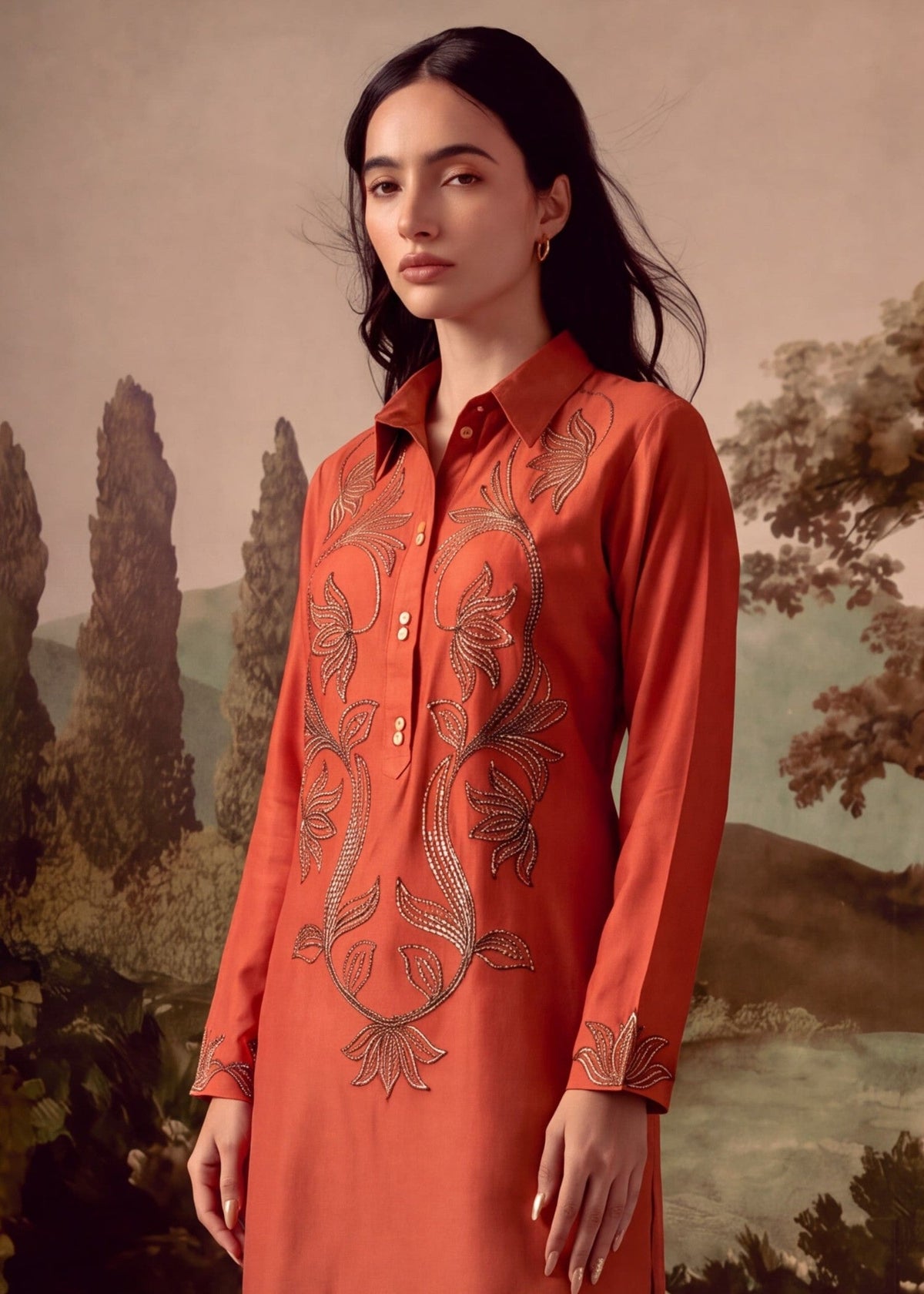 Daily Wear Rust Orange Embroidered Dhanak Pakistani Suit Online in KSA Riyadh Saudi Arabia Oman Bahrain Qatar