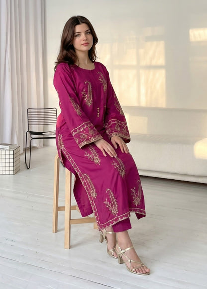 Daily Wear Violet Red Embroidered Kurta Pajama Online in Dubai DXB UAE Abudhabi Meena Bazaar