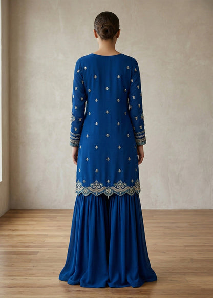 Dark Blue Chiffon Gharara Suit for Women Online in Dubai UAE Abudhabi Ajman Sharjah