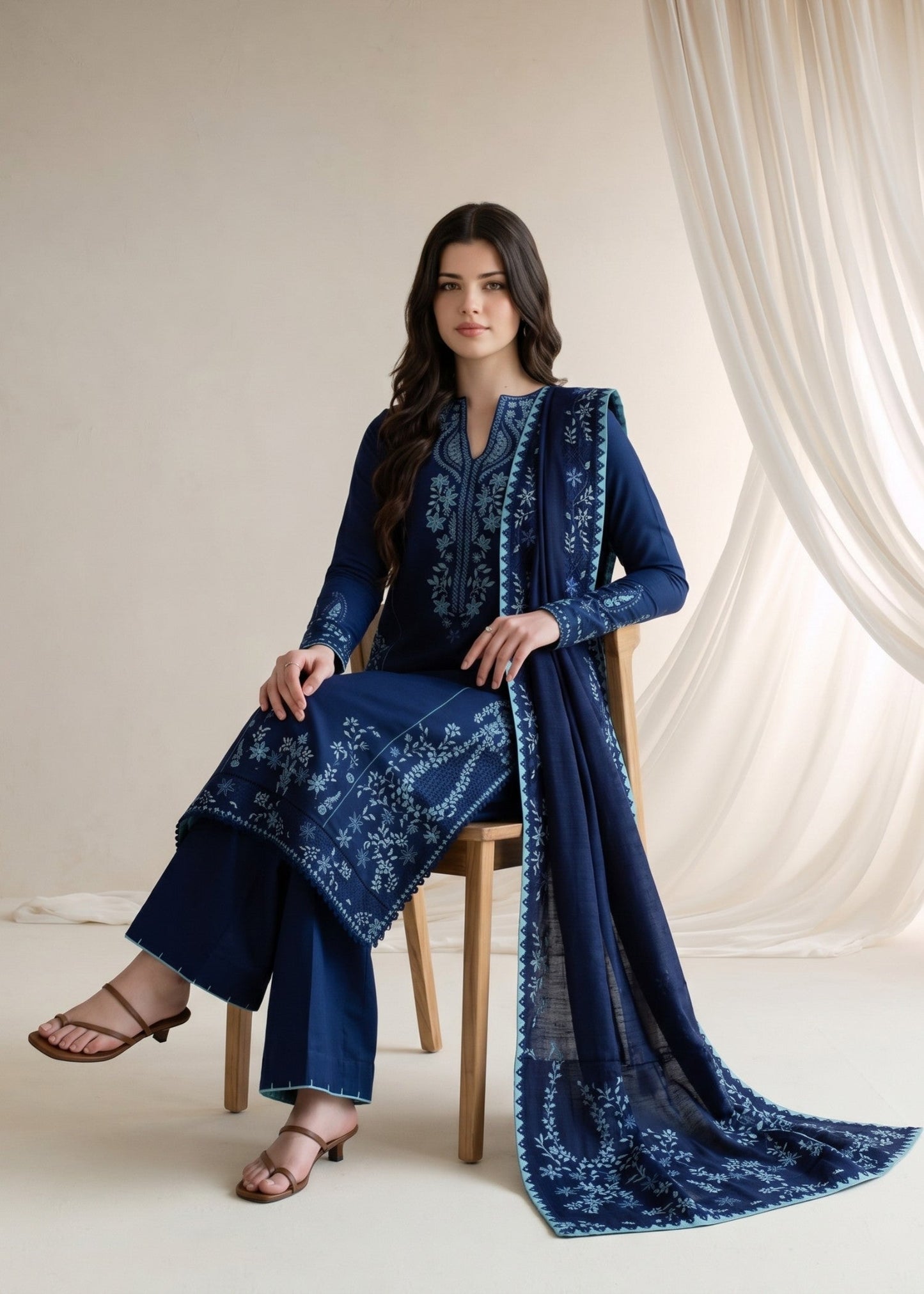Dark Blue Cotton Embroidered Kurta Set Online in Dubai UAE Abudhabi Ajman Sharjah