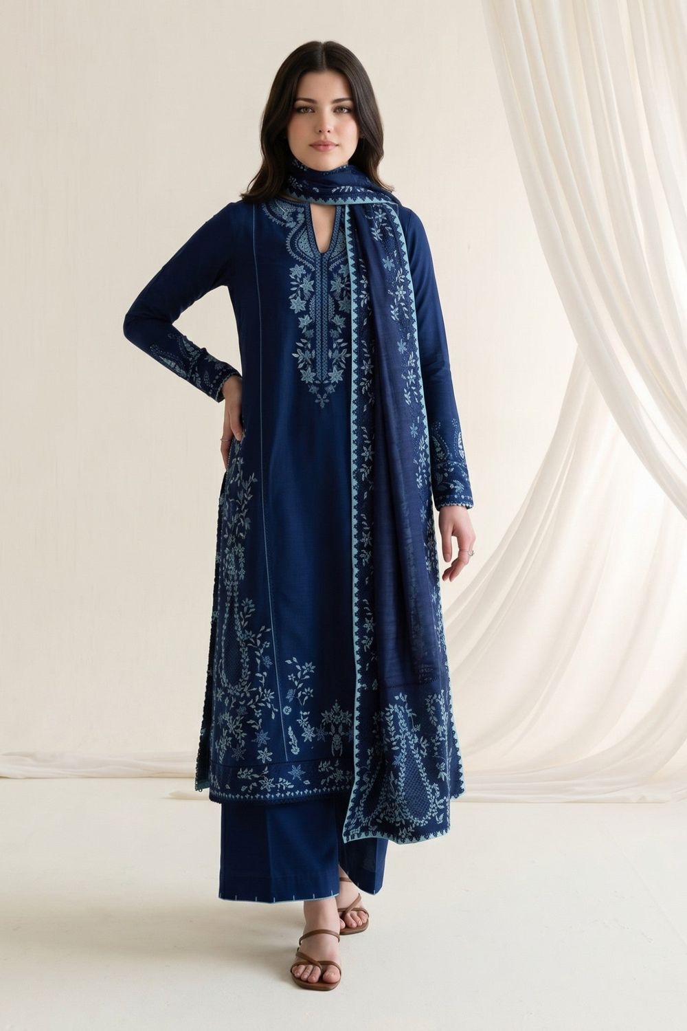 Dark Blue Embroidered Cotton Salwar Suit Online in Dubai UAE Abudhabi Ajman Sharjah
