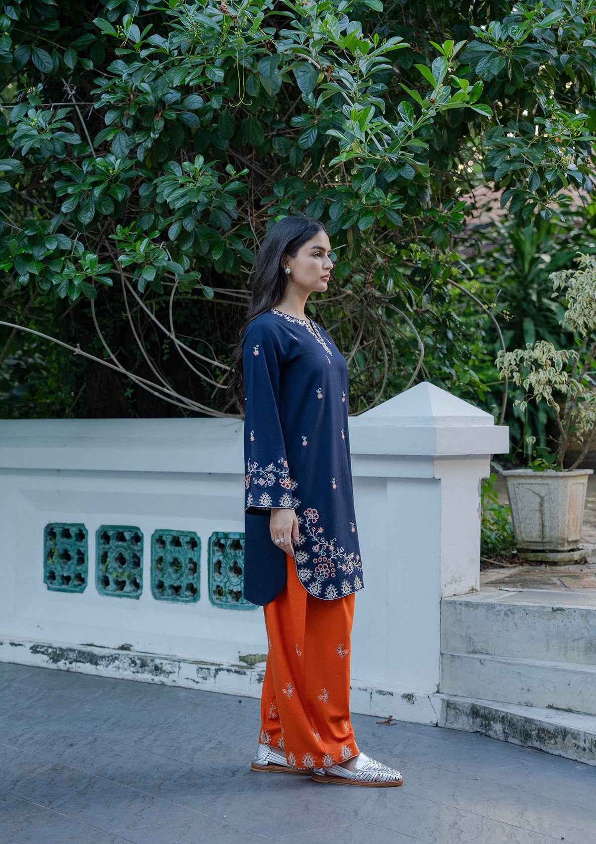 Dark Blue Embroidered Khaddar Kurta Set Online in Dubai DXB UAE Abudhabi Meena Bazaar