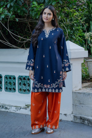 Dark Blue Embroidered Khaddar Kurta Set Online in Dubai UAE Abudhabi Ajman Sharjah