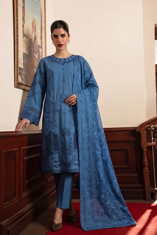 Dark Blue Embroidered Lawn Kurta Set Online in Dubai UAE Abudhabi Ajman Sharjah
