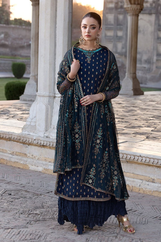 Dark Blue Embroidered Net Partywear Suit Online in Dubai UAE Abudhabi Ajman Sharjah