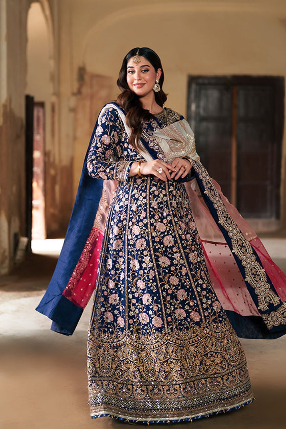 Dark Blue Handwoven Chiffon Wedding Guest Wear Online in Dubai UAE Abudhabi Ajman Sharjah