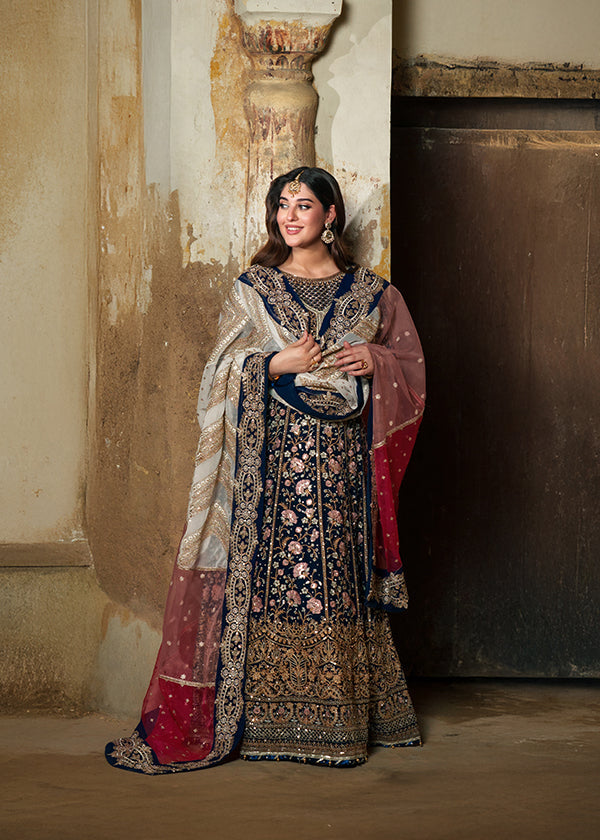 Dark Blue Handwoven Chiffon Wedding Guest Wear Online in Dubai UAE Abudhabi Ajman Sharjah