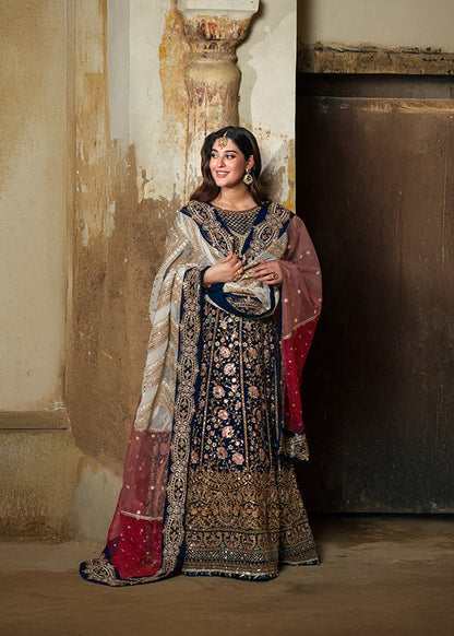 Dark Blue Handwoven Chiffon Wedding Guest Wear Online in Dubai UAE Abudhabi Ajman Sharjah