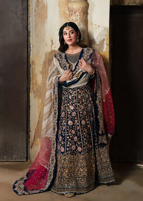 Dark Blue Handwoven Chiffon Wedding Guest Wear Online in Dubai UAE Abudhabi Ajman Sharjah