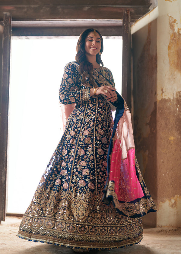 Dark Blue Handwoven Chiffon Wedding Guest Wear Online in Dubai UAE Abudhabi Ajman Sharjah
