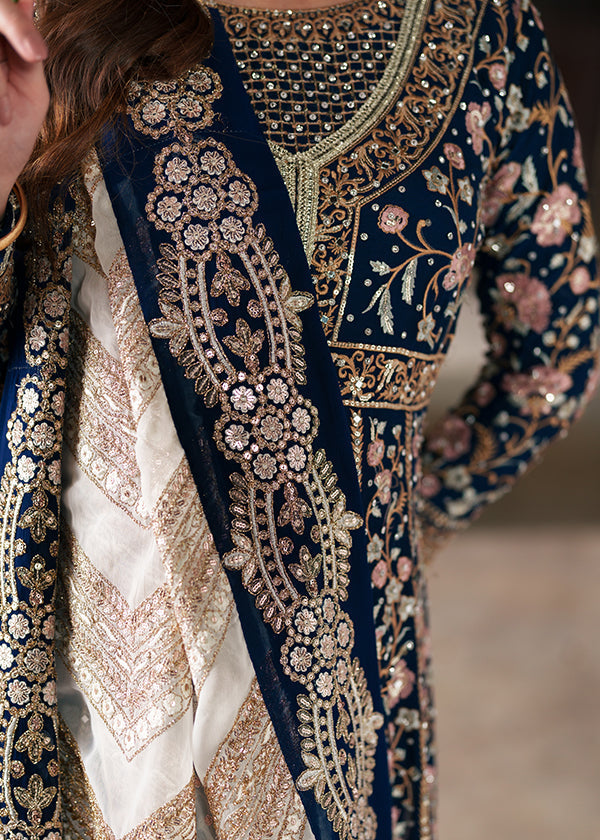 Dark Blue Handwoven Chiffon Wedding Guest Wear Online in Dubai UAE Abudhabi Ajman Sharjah