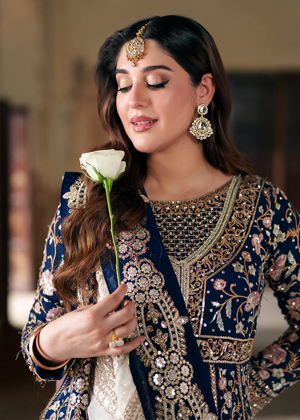 Dark Blue Handwoven Chiffon Wedding Guest Wear Online in Dubai UAE Abudhabi Ajman Sharjah