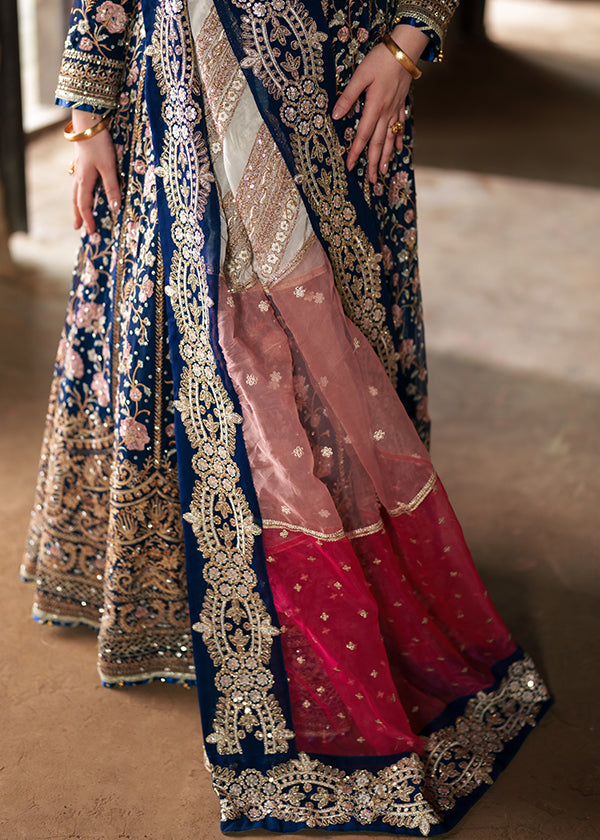 Dark Blue Handwoven Chiffon Wedding Guest Wear Online in Dubai UAE Abudhabi Ajman Sharjah
