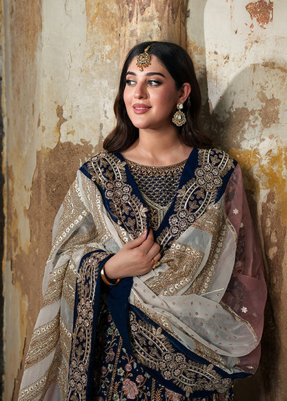 Dark Blue Handwoven Chiffon Wedding Guest Wear Online in Dubai UAE Abudhabi Ajman Sharjah