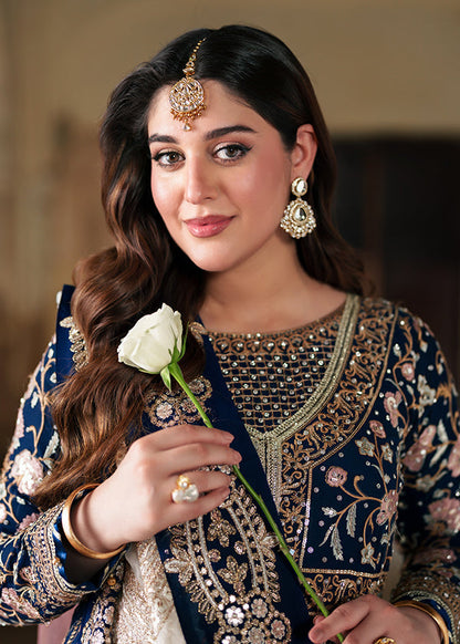 Dark Blue Handwoven Chiffon Wedding Guest Wear Online in Dubai UAE Abudhabi Ajman Sharjah