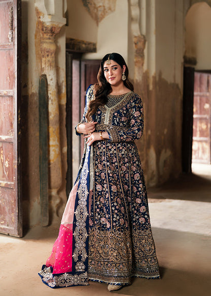 Dark Blue Handwoven Chiffon Wedding Guest Wear Online in Dubai UAE Abudhabi Ajman Sharjah
