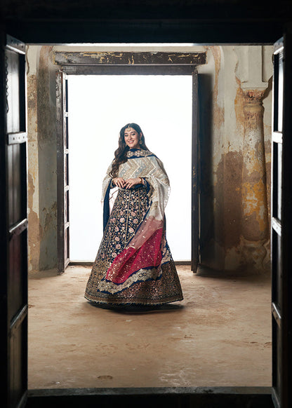 Dark Blue Handwoven Chiffon Wedding Guest Wear Online in Dubai UAE Abudhabi Ajman Sharjah