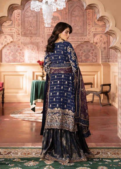 Dark Blue Jamawar Embroidered Chiffon Gharara Online in Dubai DXB UAE Abudhabi Meena Bazaar