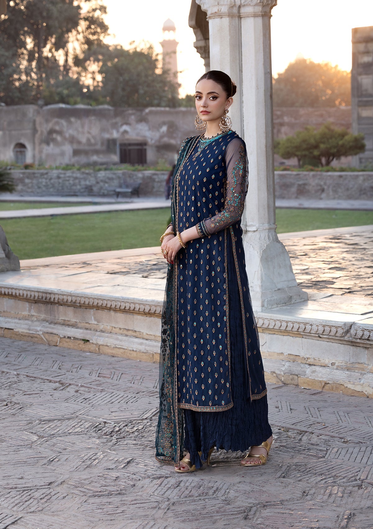 Dark Blue Net Embroidered Pakistani Suit Online in Dubai UAE Abudhabi Ajman Sharjah