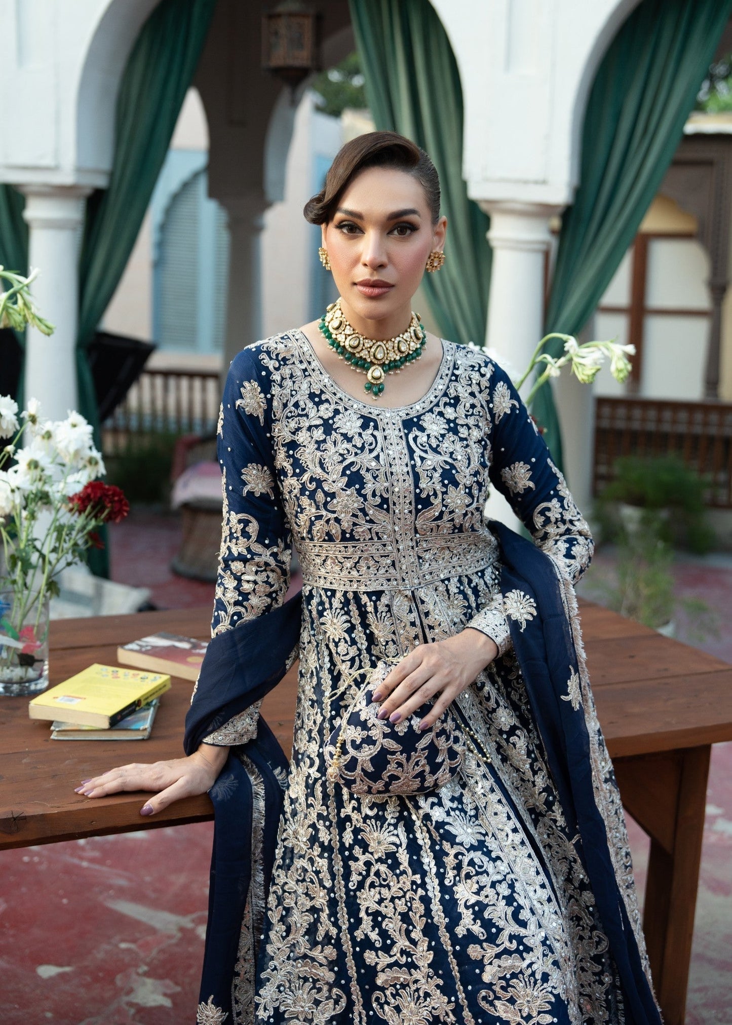 Dark Blue Net Wedding Guest Wear Online in UK USA Canada