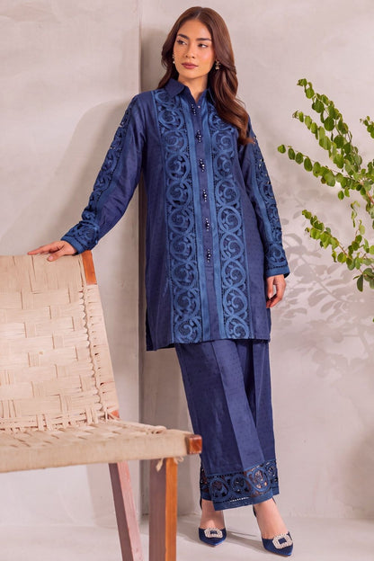 Dark Blue Textured Lawn Cut Work Suit Online in Dubai UAE Abudhabi Ajman Sharjah