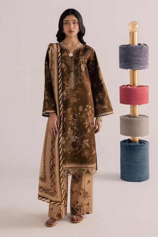 Dark Brown Embroidered Lawn Salwar Suit Online in Dubai UAE Abudhabi Ajman Sharjah