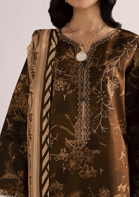 Dark Brown Lawn Embroidered 3 Piece Suit Online in Sri Lanka India Australia