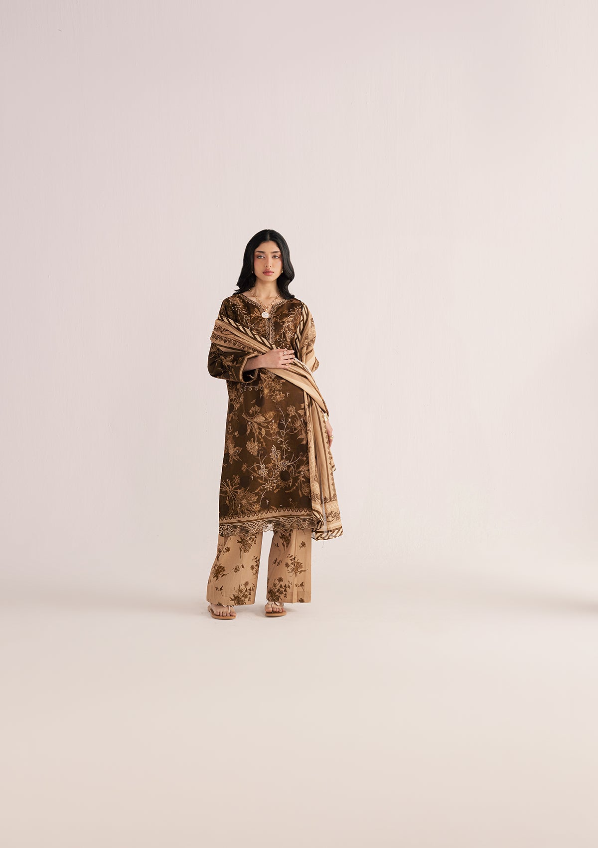 Dark Brown Lawn Embroidered Dress Material Online in Dubai UAE Abudhabi Ajman Sharjah
