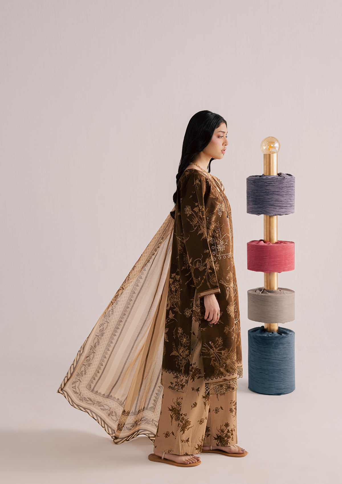 Dark Brown Lawn Straight Trouser Suit Online in KSA Riyadh Saudi Arabia Oman Bahrain Qatar