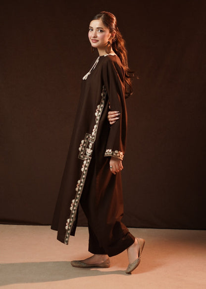 Dark Brown Slub Khaddar 2 Piece Kurta Set Online in Sri Lanka India Australia