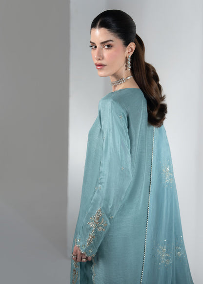 Dark Cyan Embellished Raw Silk Latest Pakistani Suits Online in KSA Riyadh Saudi Arabia Oman Bahrain Qatar