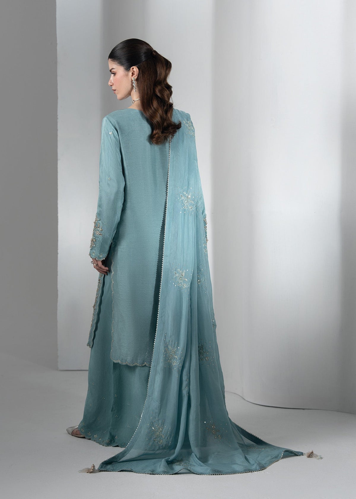 Dark Cyan Embroidered Raw Silk Salwar Suit for Women Online in Dubai UAE Abudhabi Ajman Sharjah