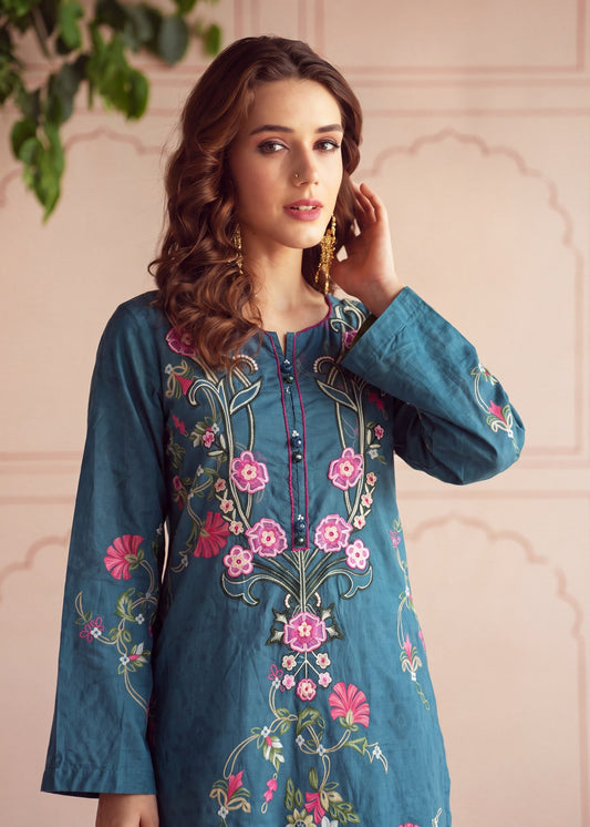 Dark Cyan Lawn Kurti with Dupatta Online in Sri Lanka India Australia
