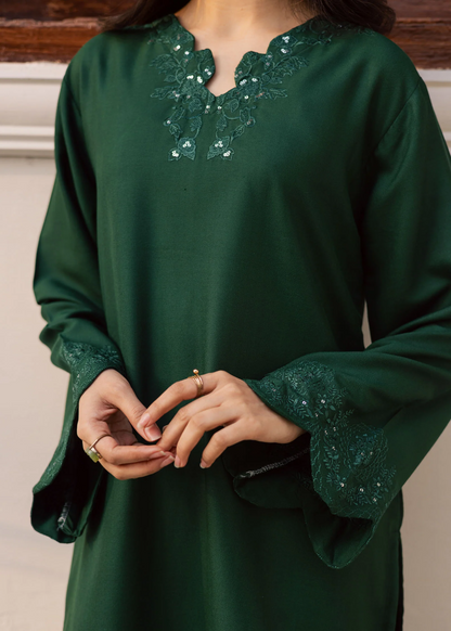 Dark Green Cotton Embroidered Kurta Set Online in UK USA Canada