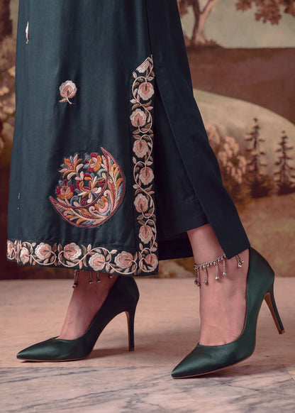 Dark Green Dhanak Kaftan Pakistani Suit Online in Dubai UAE Abudhabi Ajman Sharjah