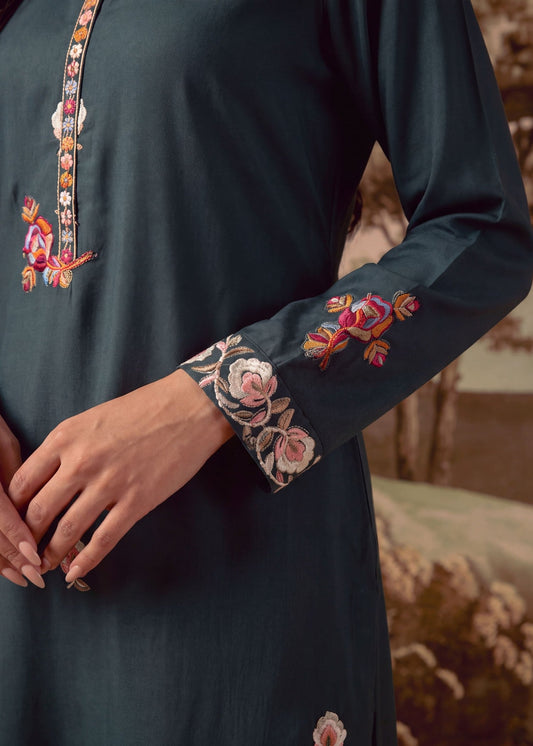 Dark Green Dhanak Kaftan Salwar Kameez Online in Sri Lanka India Australia
