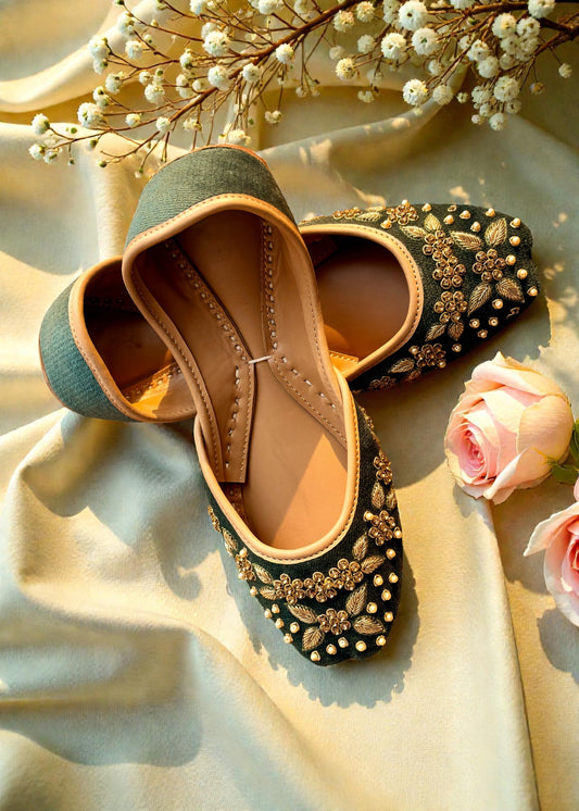 Dark Green Leather Handmade Khussa Online in UK USA Canada