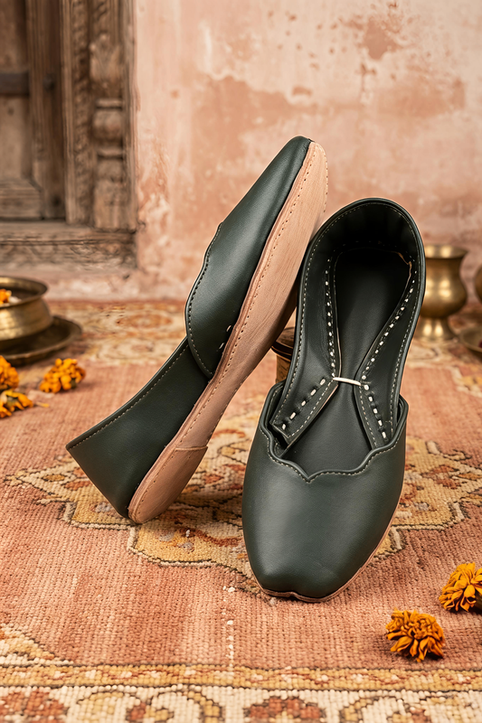 Dark Green Leather Khussa Shoes Online in Dubai UAE Abudhabi Ajman Sharjah