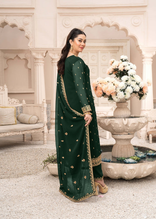 Dark Green Pakistani Designer Chiffon Salwar Kameez Online in KSA Riyadh Saudi Arabia Oman Bahrain Qatar