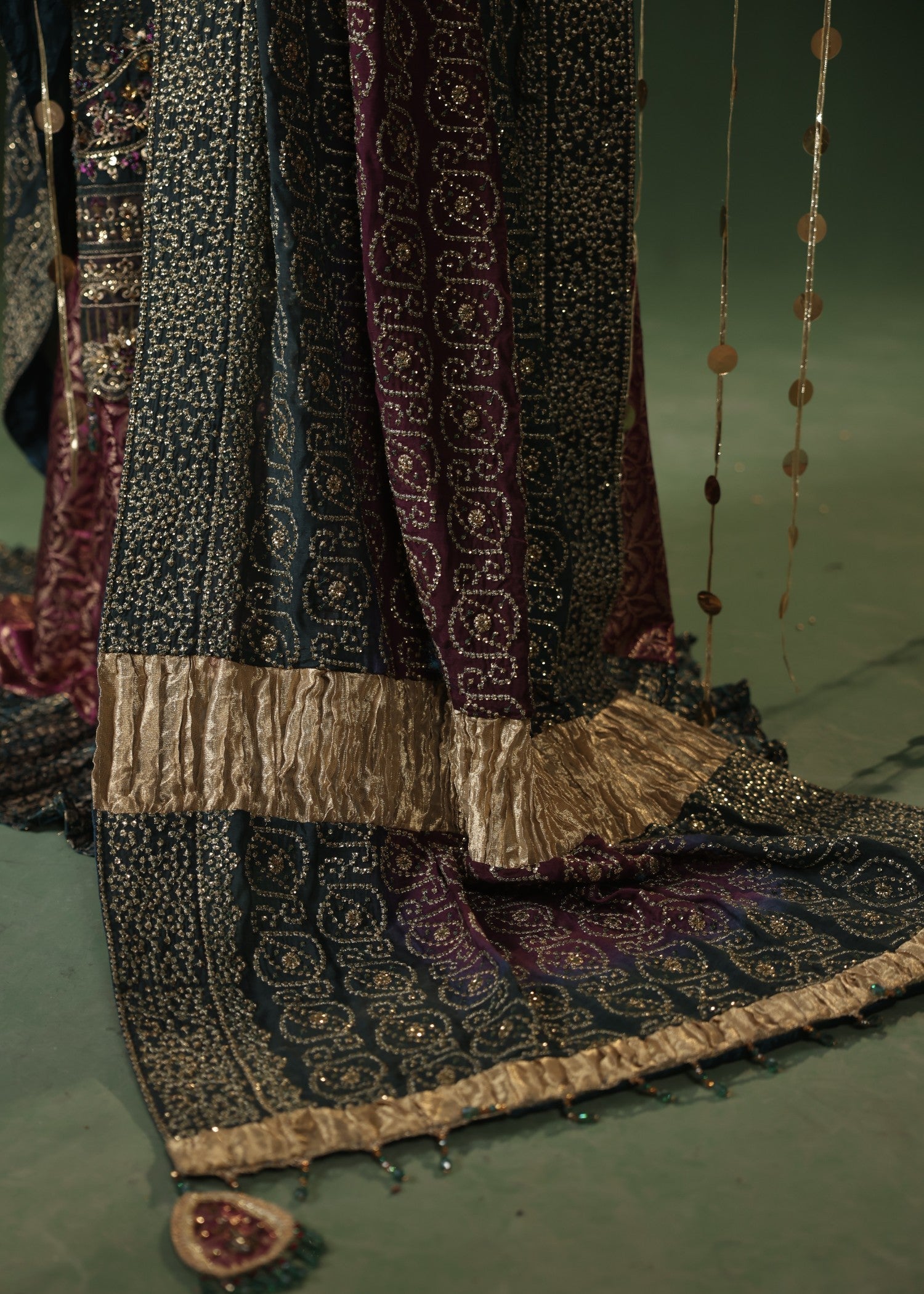 Dark Green Raw Silk Jamawar Sharara Online in Dubai UAE Abudhabi Ajman Sharjah