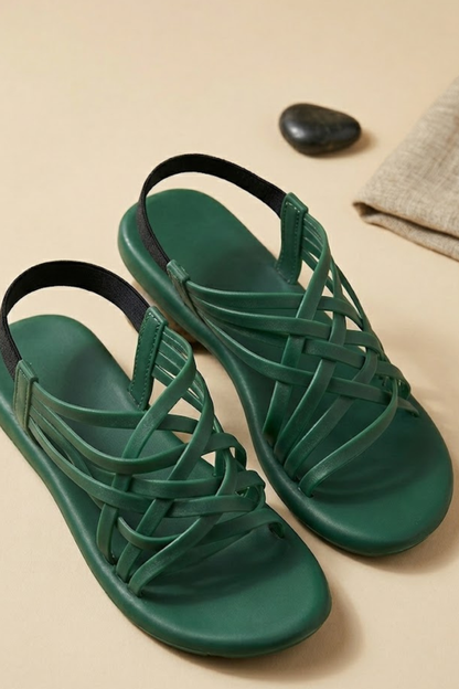 Dark Green Woven Sandals for Women Online in Dubai UAE Abudhabi Ajman Sharjah