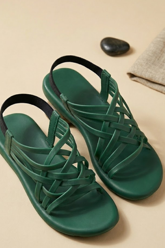 Dark Green Woven Sandals for Women Online in Dubai UAE Abudhabi Ajman Sharjah