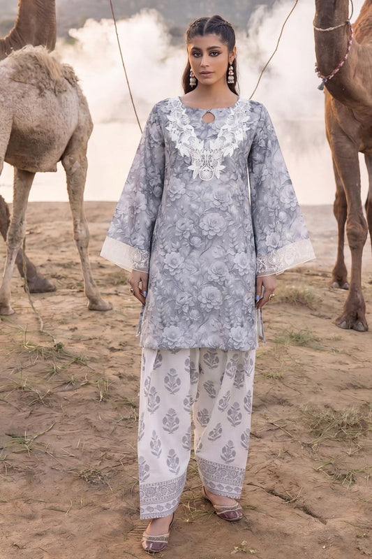 Dark Grey Embroidered Cotton Jacquard Kurta Set Online in Dubai UAE Abudhabi Ajman Sharjah