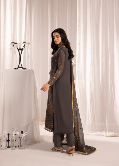 Dark Grey Party Wear Kurta Set for Women Online in UK USA Canada