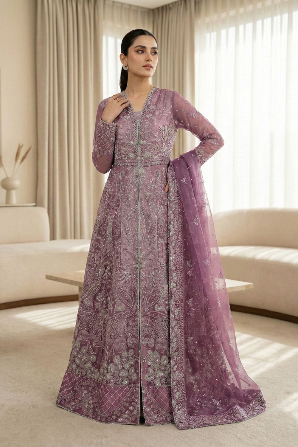 Dark Orchid Embroidered Organza Salwar Kameez Online in Dubai UAE Abudhabi Ajman Sharjah